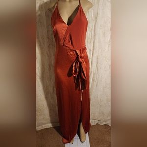 Halston Heritage Rust Red Satin Maxi Dress